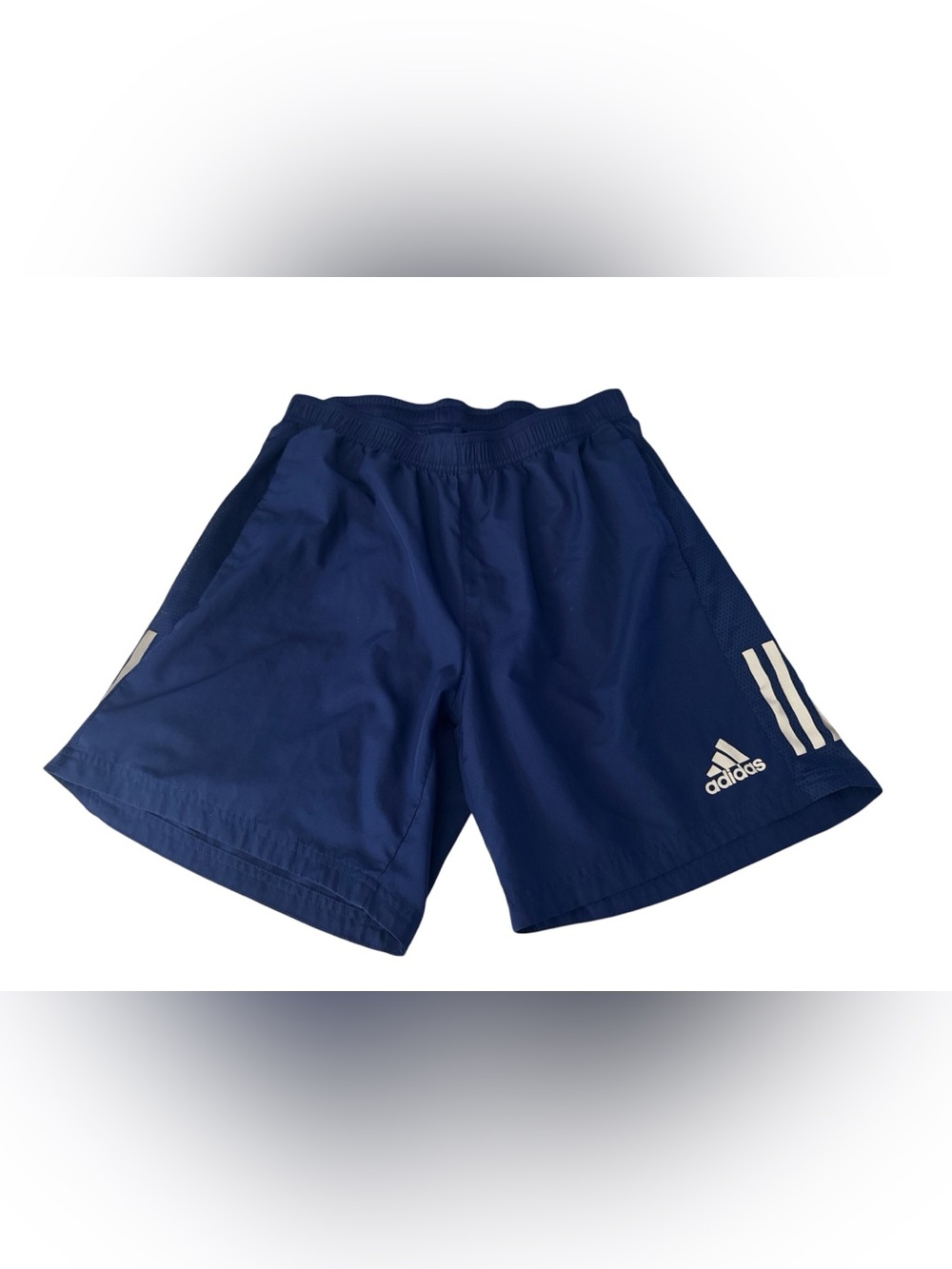 adidas Navy Athletic Shorts with White Logo Stripes